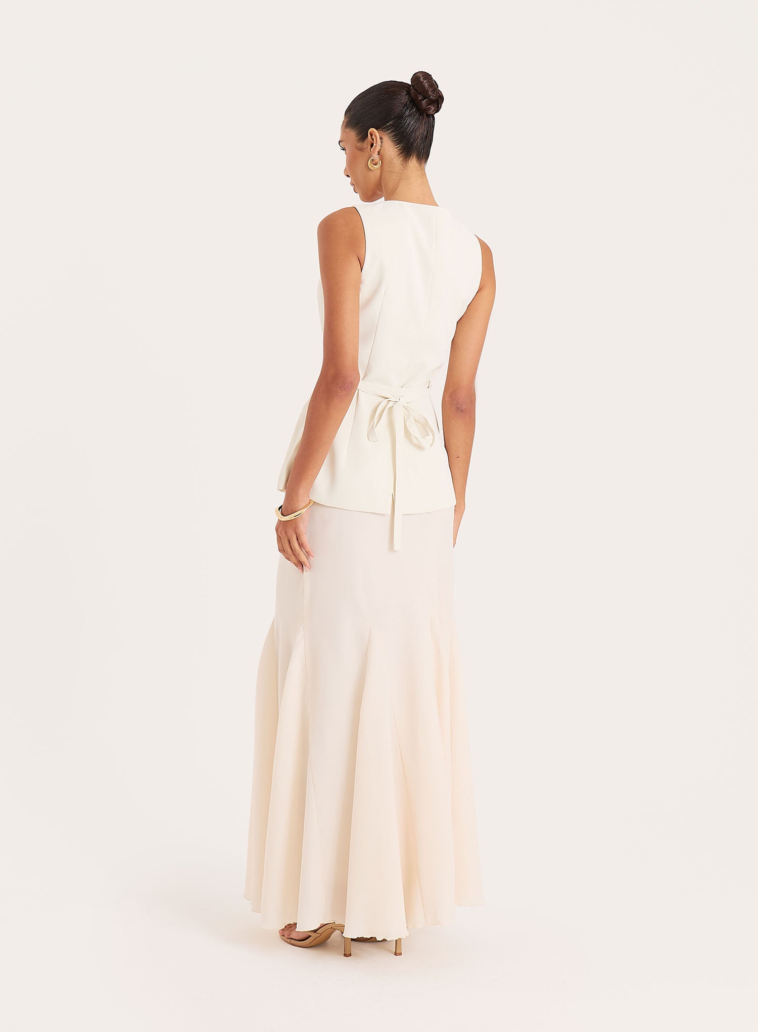 Cream Tie Belt Detail Button Waistcoat